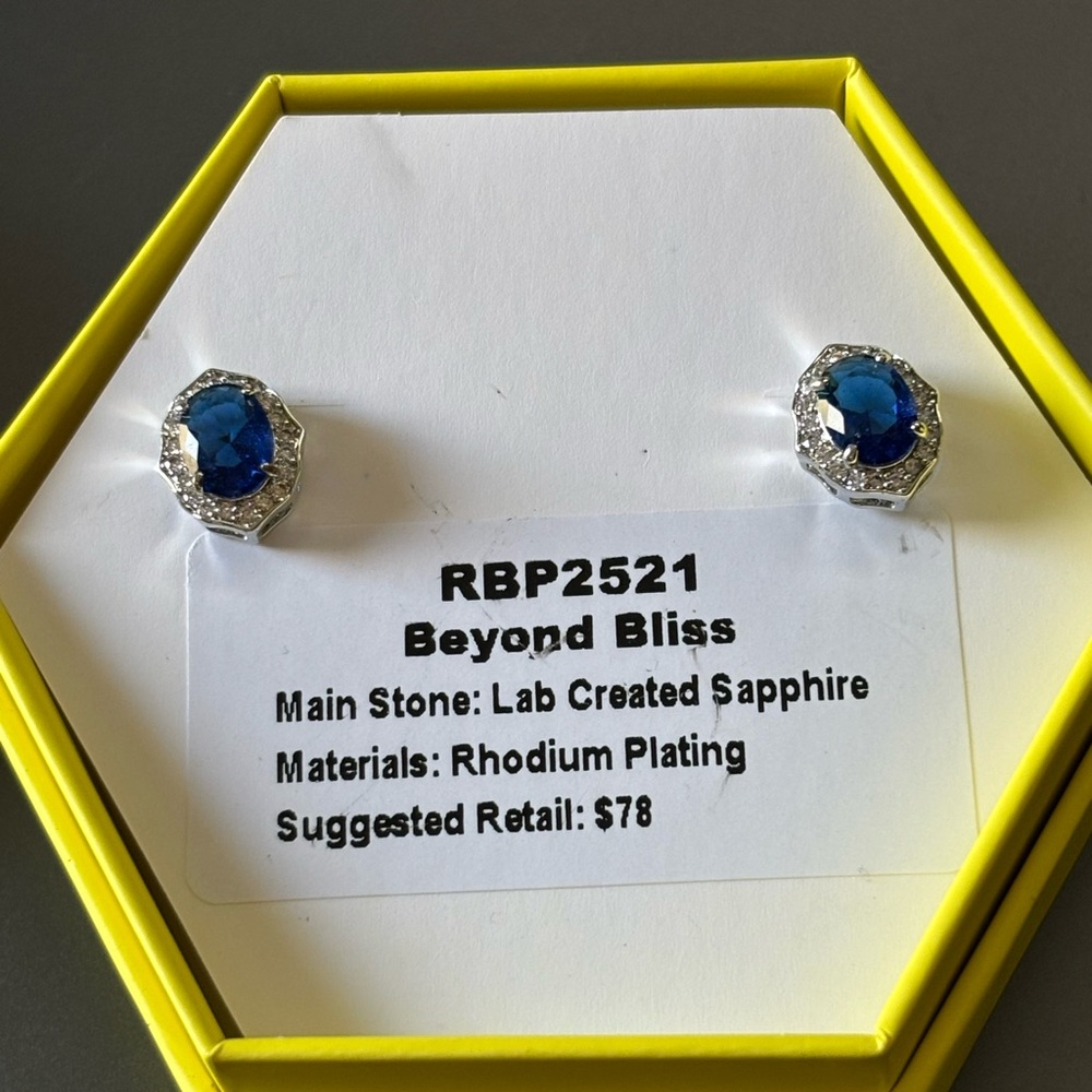 Blue and Silver Stud Earrings with Gemstone